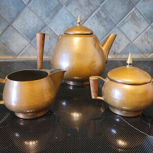 VINTAGE ANTIQUE MADE IN ITALY COPPER TEA SET - LIKELY ART DECO ERA